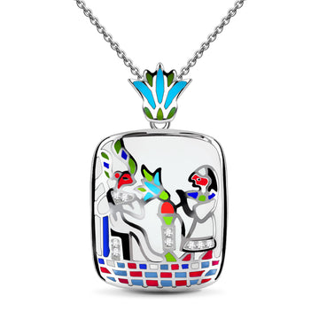 Egyptians Adore Enamel Zirconia Sterling Silver Artsy Necklace
